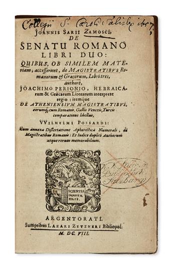 ZAMOYSKI, JAN. De senatu Romano libri duo.  1608